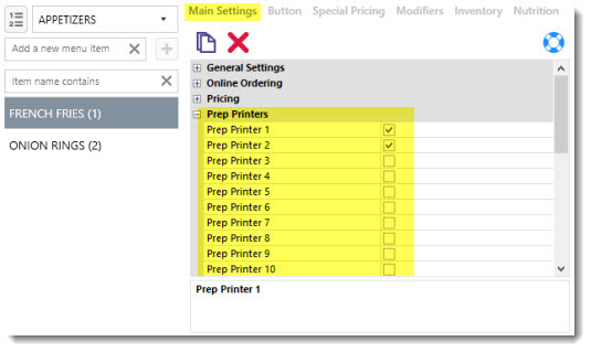 Setting the Prep Text for Regular Menu Items