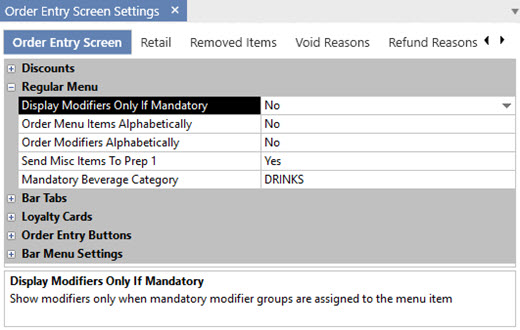 Regular Menu Settings