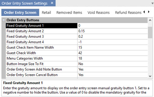 Order Entry Button Settings