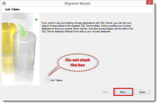Do not enable the Link Tables option