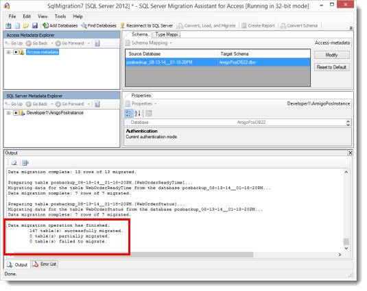 Review the output window for errors
