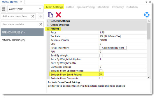 Excluding Menu Items From Event Pricing Excluding Menu Items From Event Pricing