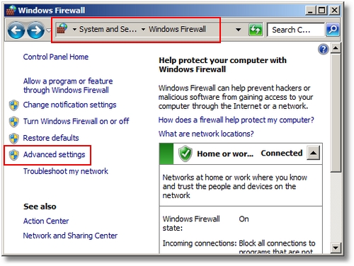 Windows 7 Firewall Control Panel Applet