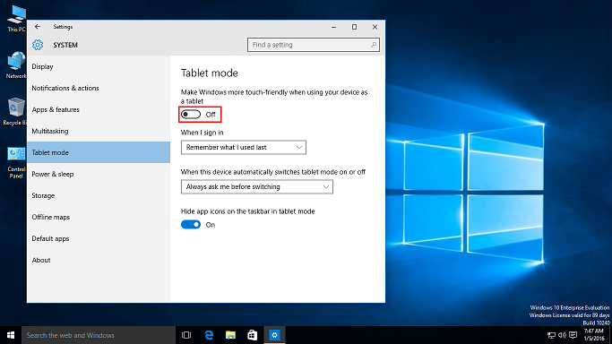Windows 10 Tablet Mode Windows 10 Tablet Mode